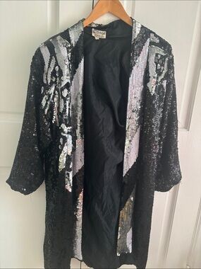 Black & Silver Sequin Open-Front Blazer